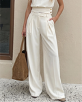 Pantalon de costume blanc à taille haute à deux plis devant, coupe tailleur, jambes larges SELUNE
