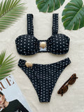 Chic bikini noir et blanc à pois, coupe haute, avec liens sur les côtés BEACHEERS