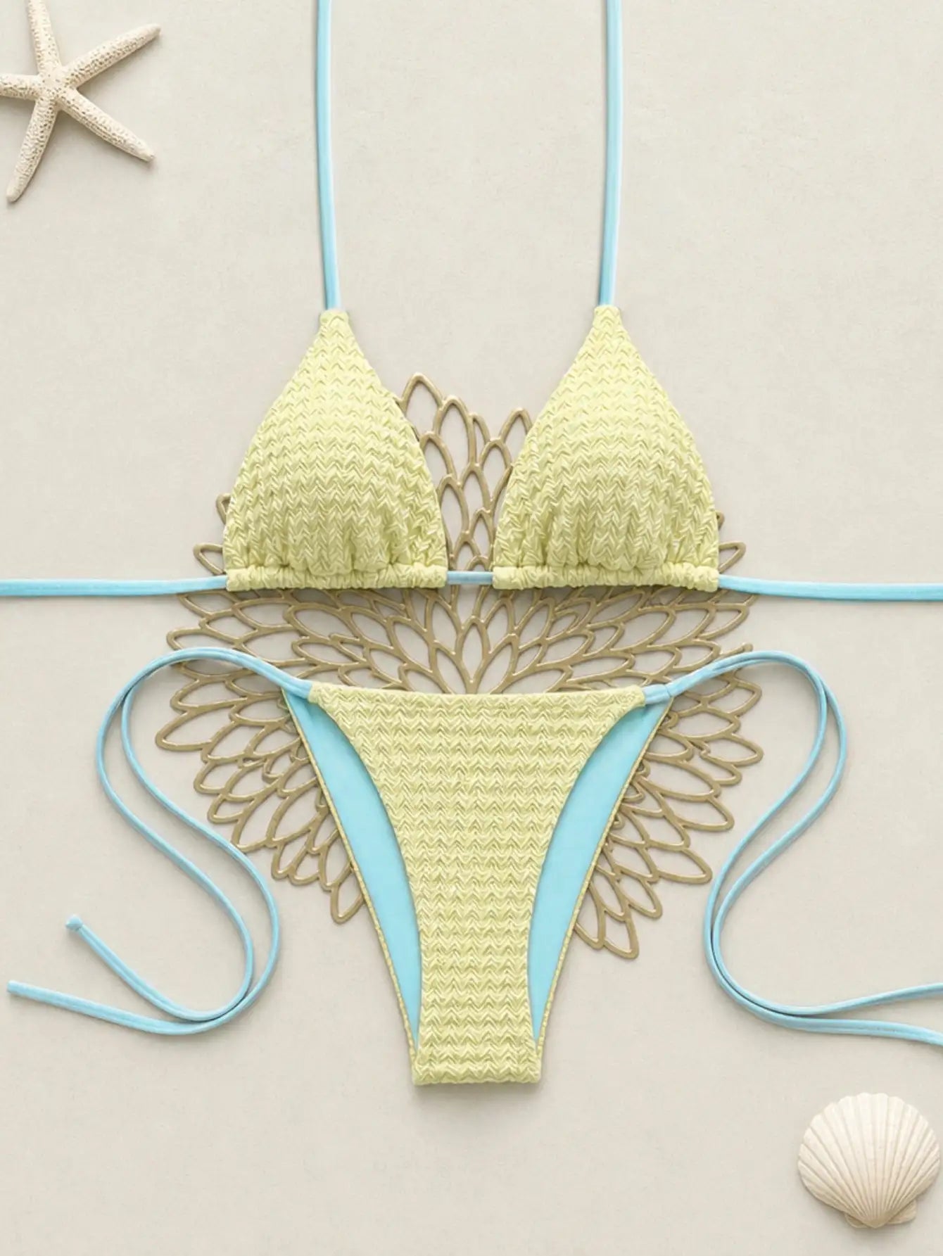 Bikini bleu à lanières, coupe haute, à liens sur les côtés – ensemble 2 pièces BEACHEERS
