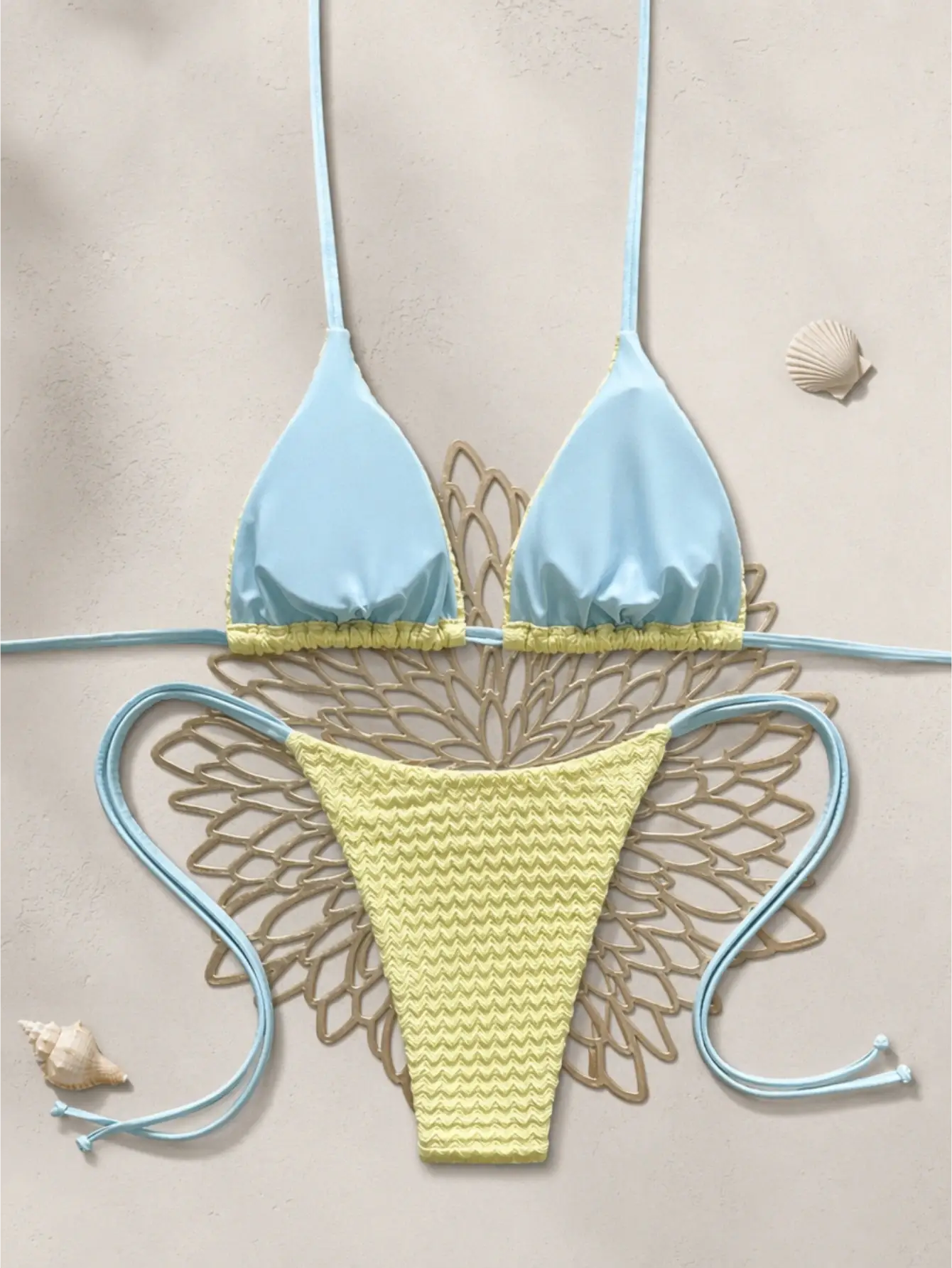 Bikini bleu à lanières, coupe haute, à liens sur les côtés – ensemble 2 pièces BEACHEERS