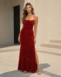 Sequin Backless Split Maxi Dress Trendsi