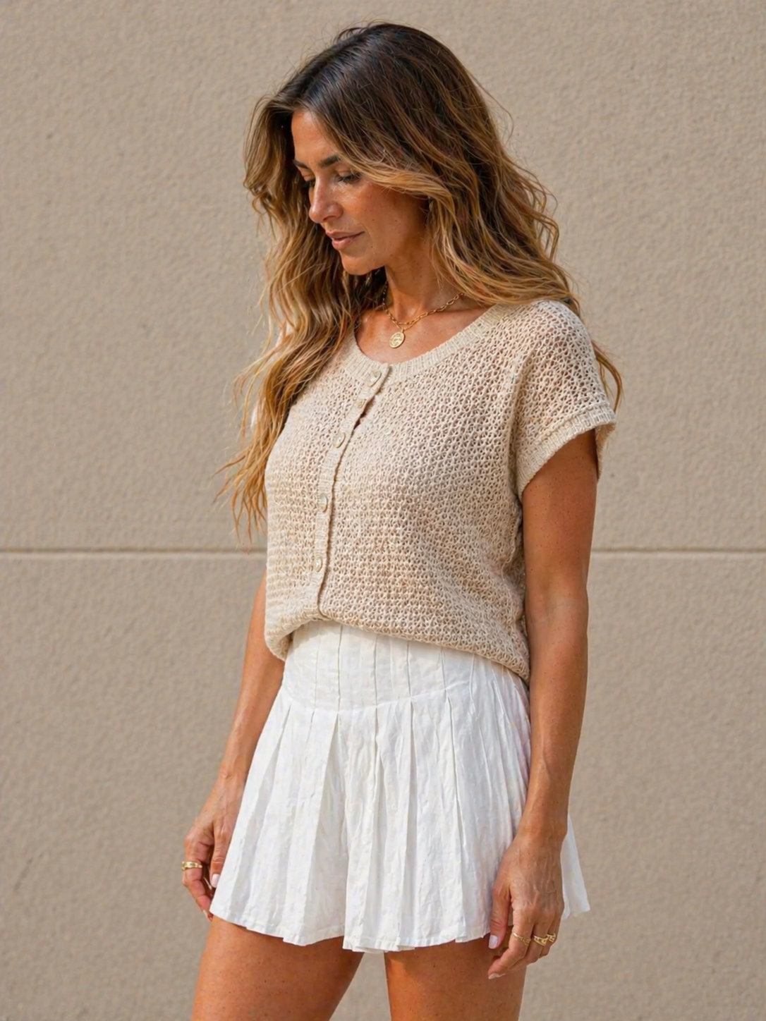 Button Front Knit Top Trendsi