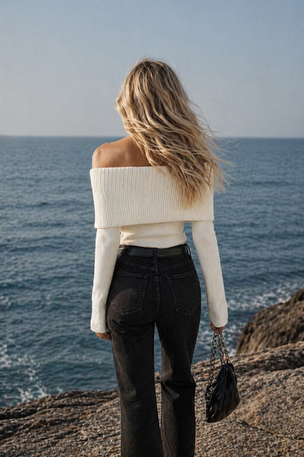 Off-Shoulder Ribbed Knit Sweater Trendsi