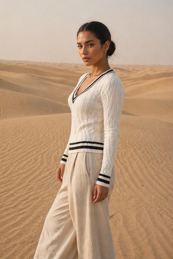 Classic V-Neck Cable Knit Sweater Trendsi