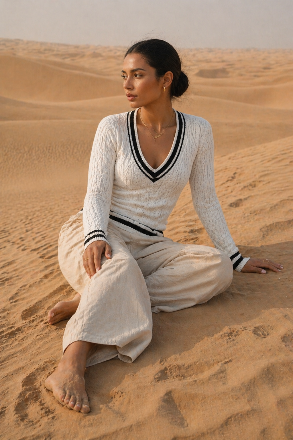 Classic V-Neck Cable Knit Sweater Trendsi