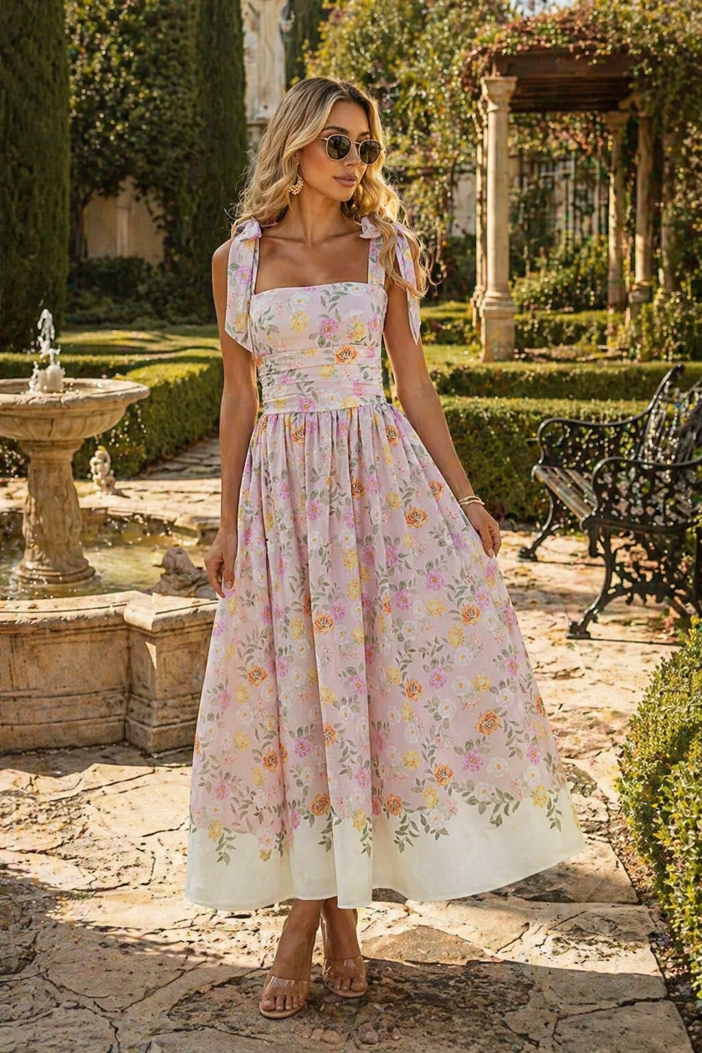 Printed Tie Shoulder Midi Cami Dress Trendsi