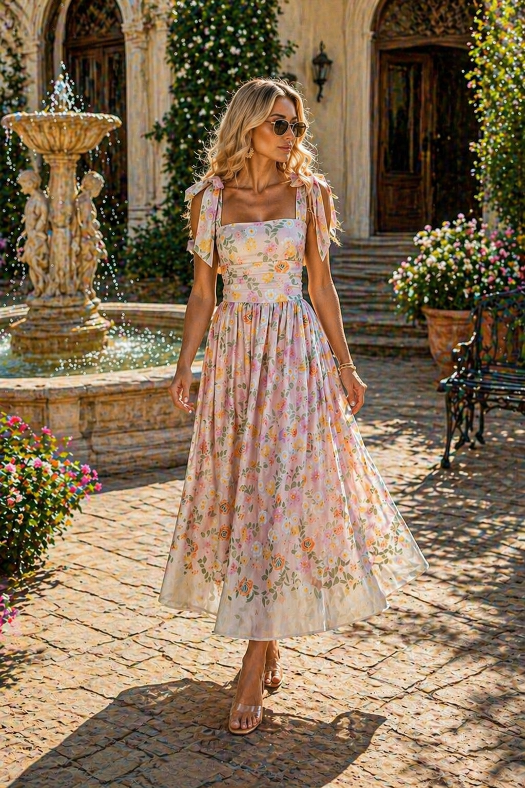 Printed Tie Shoulder Midi Cami Dress Trendsi