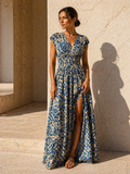 Printed Cap Sleeve Maxi Dress Trendsi