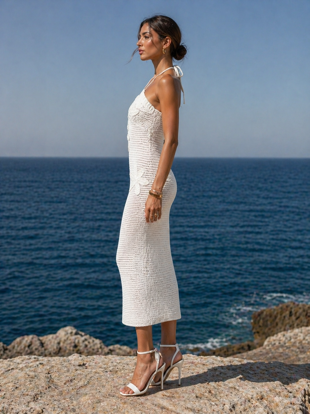 Crochet Backless Midi Knit Dress Trendsi