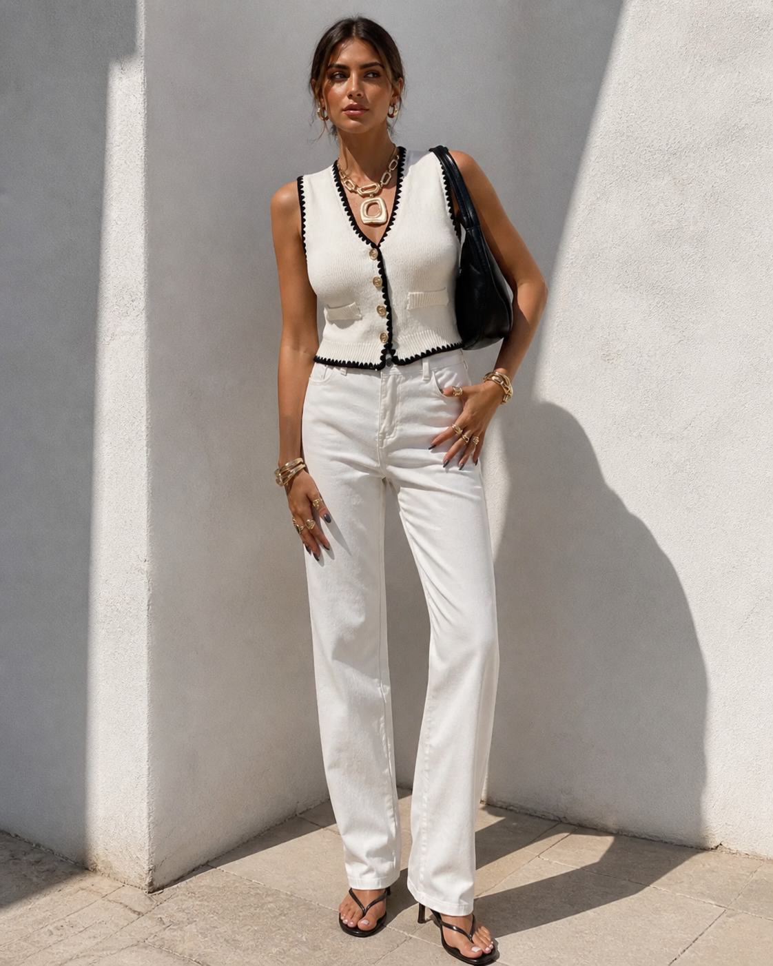 Camille Contrast Knit Vest Trendsi