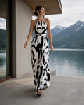 Abstract Print Sleeveless Wide Leg Jumpsuit Trendsi