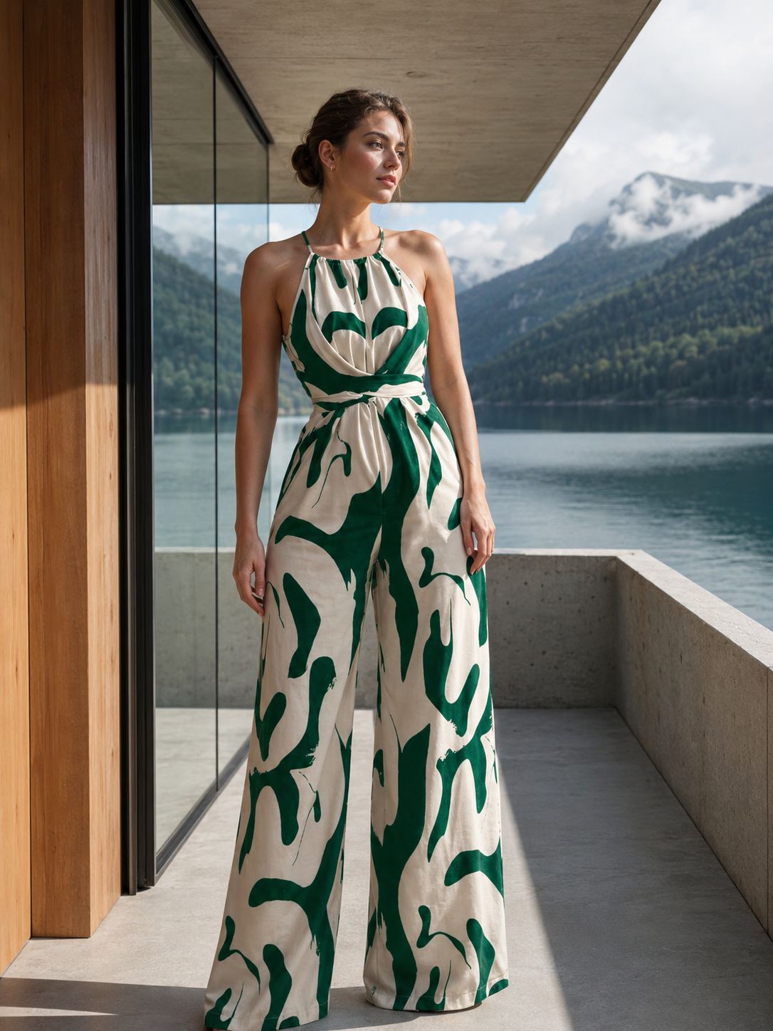 Abstract Print Sleeveless Wide Leg Jumpsuit Trendsi