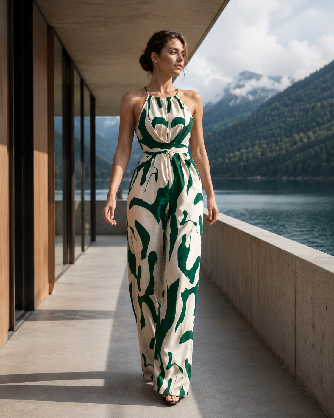 Abstract Print Sleeveless Wide Leg Jumpsuit Trendsi