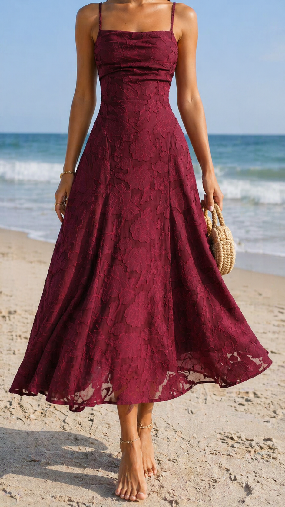 Robe en jacquard Rouge Vin - Élégante et intemporelle Mi tienda