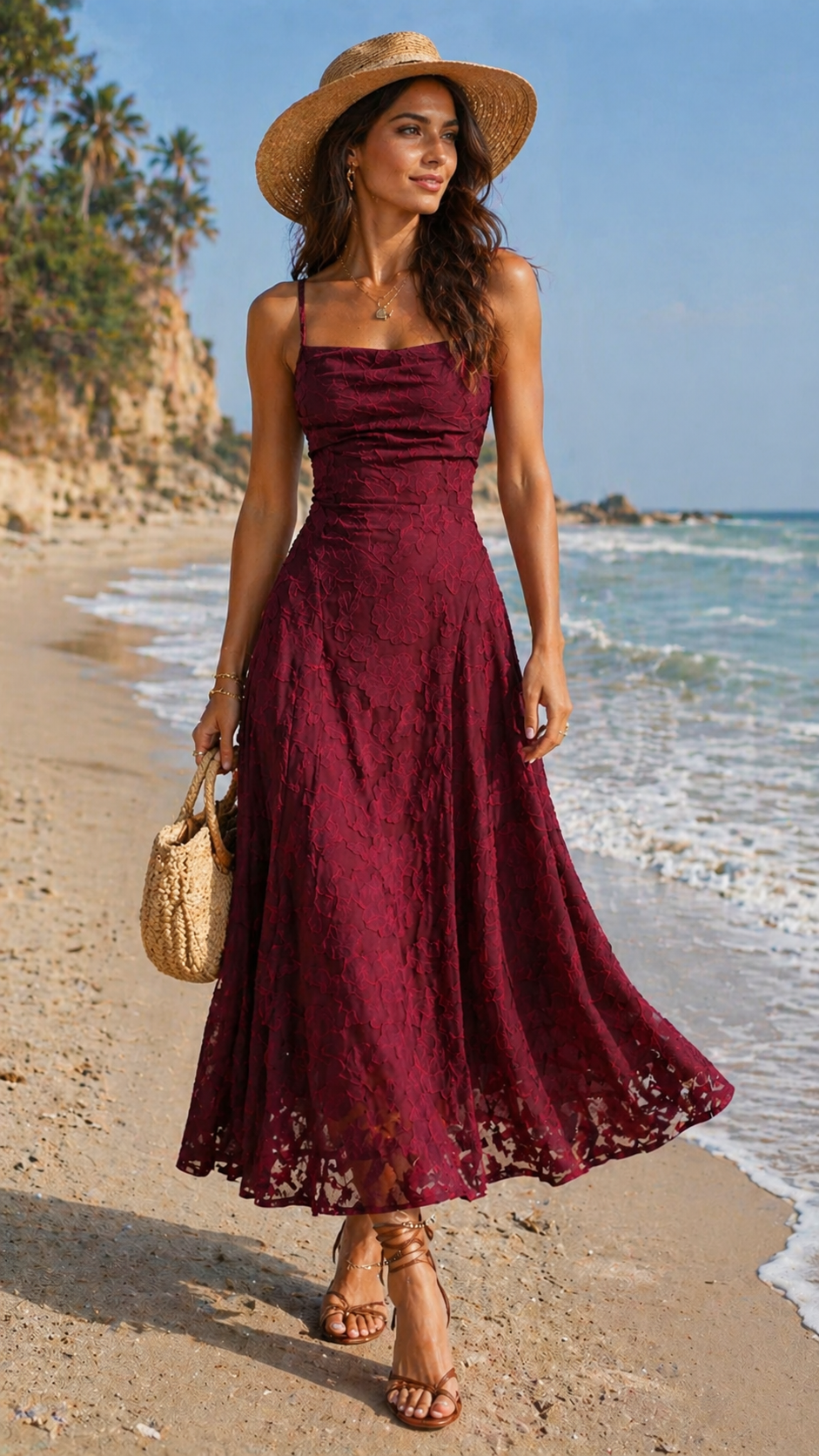 Robe en jacquard Rouge Vin - Élégante et intemporelle Mi tienda
