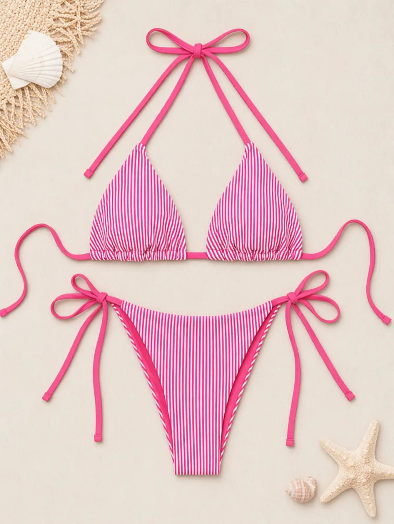 Bikinis roses à détail twist, avec des lanières sur les côtés, coupe haute BEACHEERS