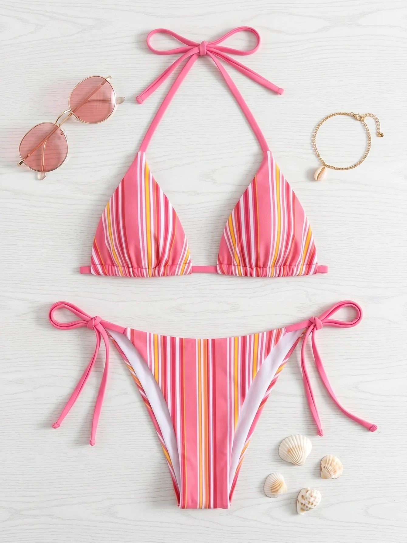 Ensemble bikini à rayures roses - hauts et bas vendus séparément BEACHEERS