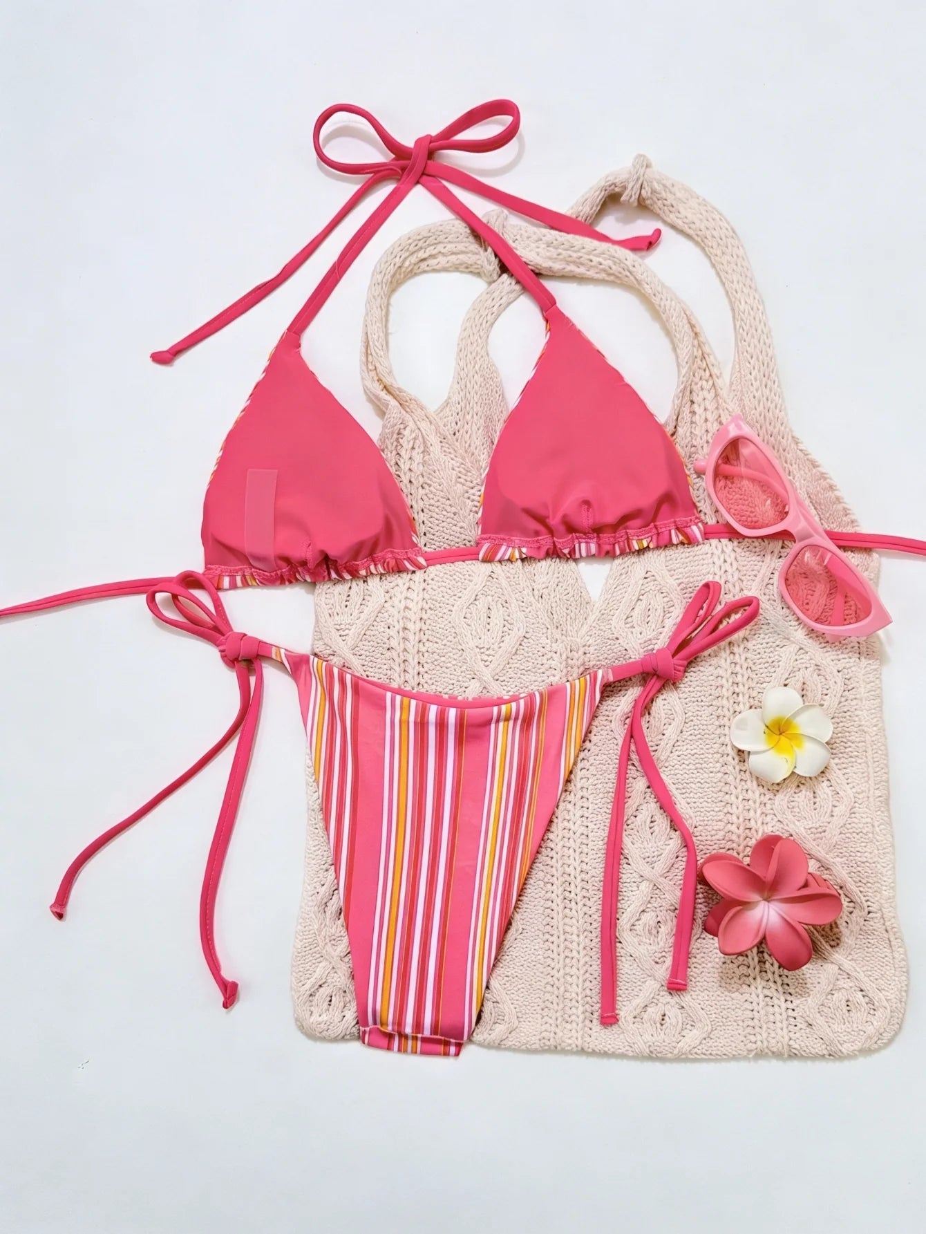 Ensemble bikini à rayures roses - hauts et bas vendus séparément BEACHEERS