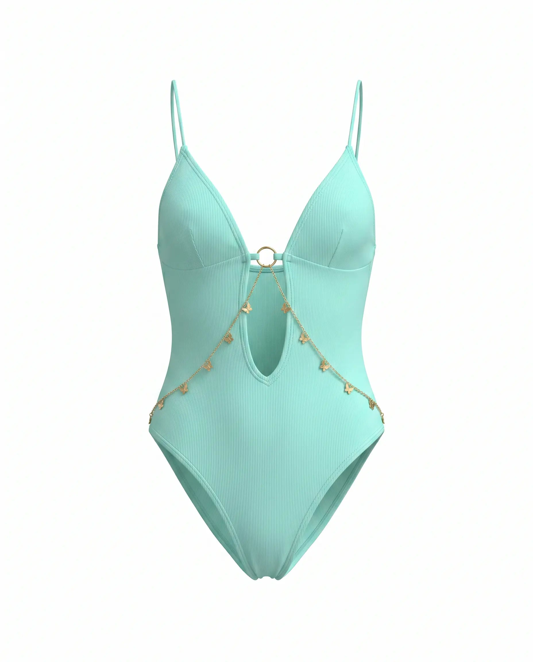 Maillot de bain une pièce vert menthe avec détail chaîne SELUNE