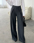 Pantalon gris à rayures pinstripe à taille haute à plis et jambes larges SELUNE