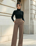 Pantalon de bureau formel couleur camel, taille haute à jambes larges SELUNE