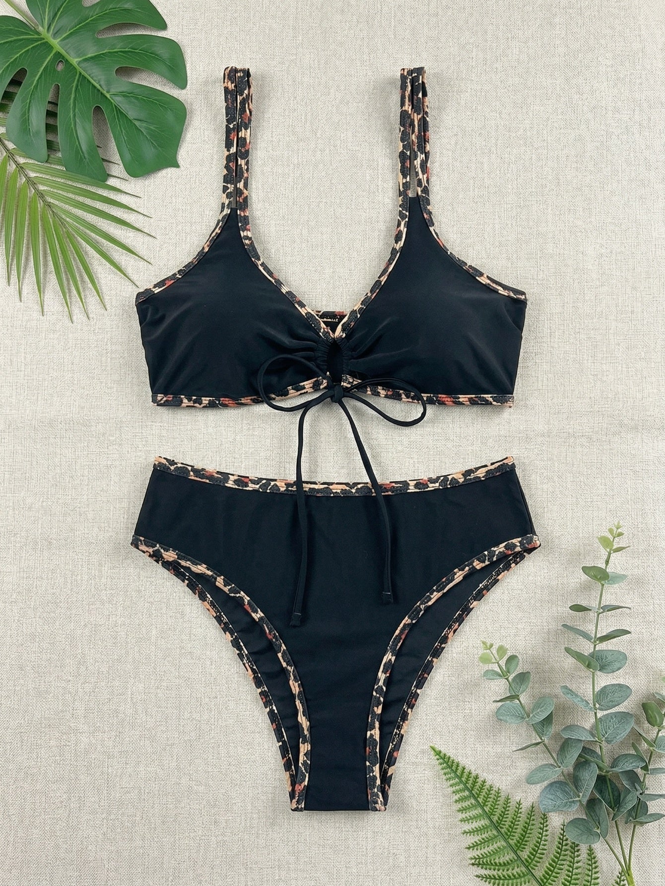Ensemble bikini deux pièces à bordure léopard sensuel BEACHEERS