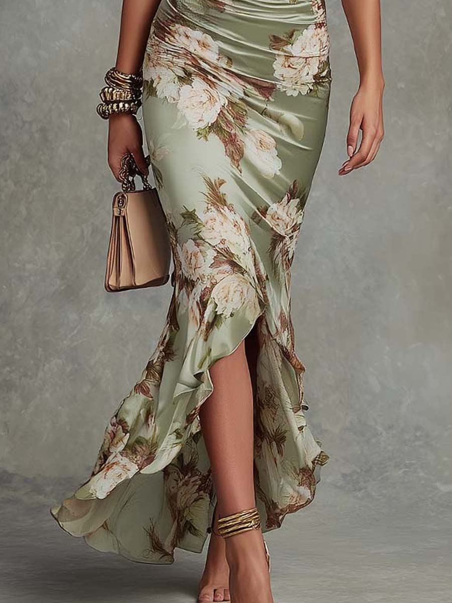 Anastasia | Robe longue en satin à imprimé floral Clara Roma