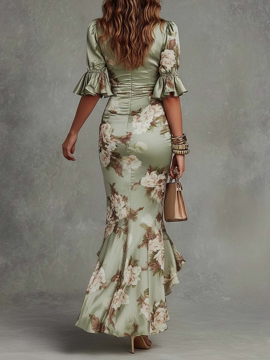 Anastasia | Robe longue en satin à imprimé floral Clara Roma