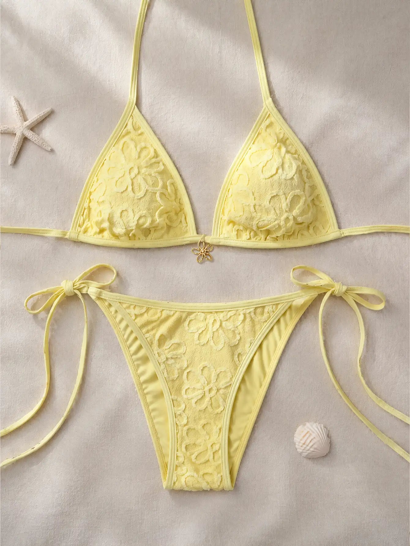 Ensemble de bikini jaune vif à col halter pour femmes BEACHEERS