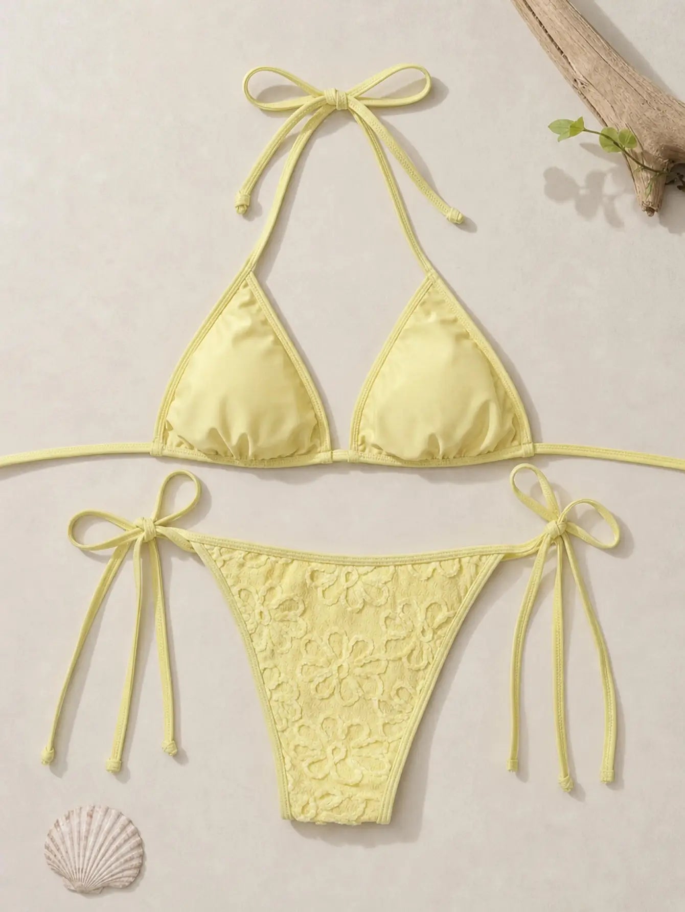 Ensemble de bikini jaune vif à col halter pour femmes BEACHEERS