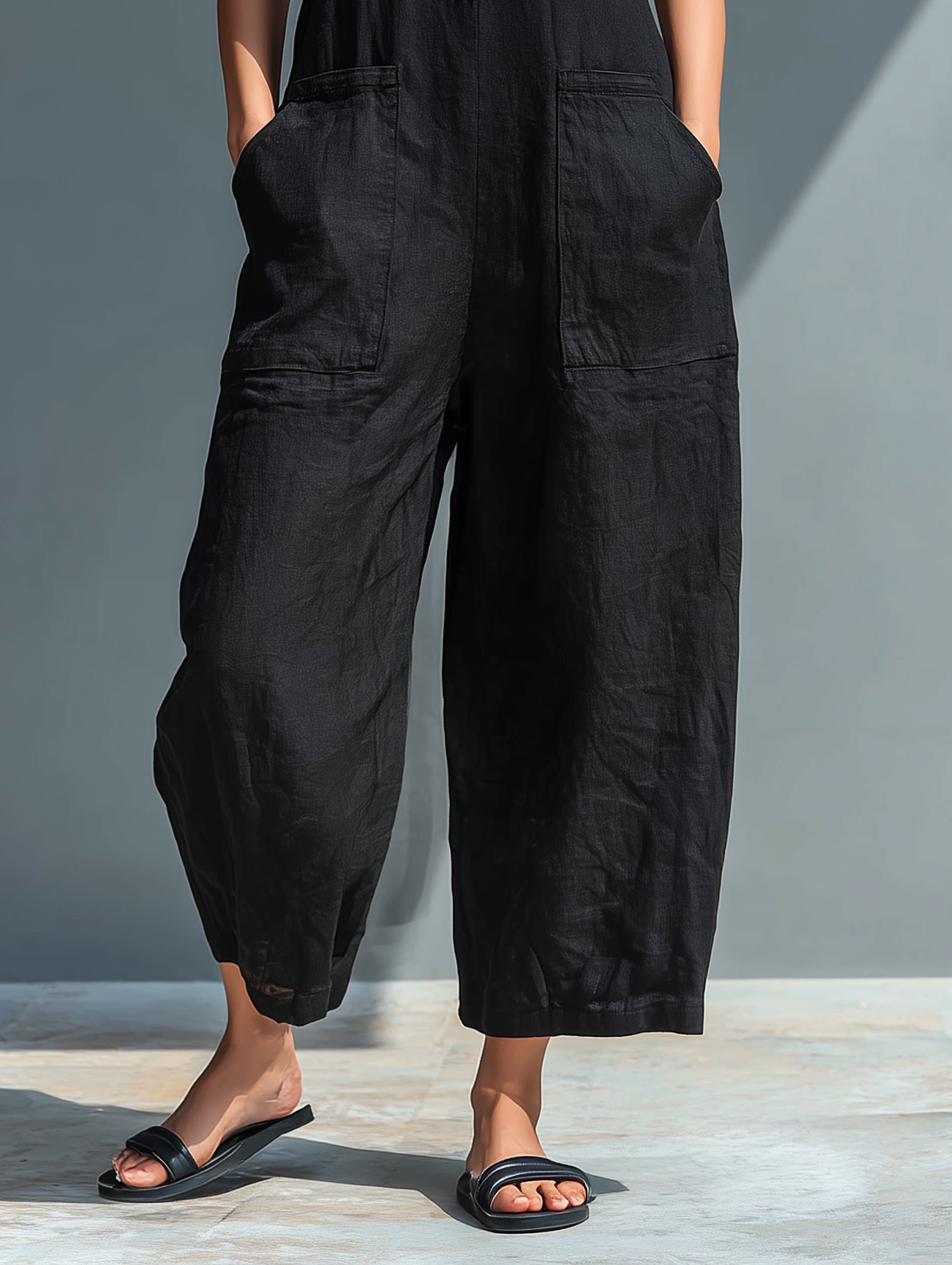 Combinaison ample sans manches en lin mélangé, à boutons, col montant, minimaliste – pour femme MDZ2725A5Y SELUNE